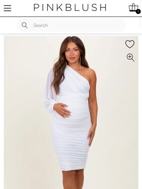 Pinkblush One-Shoulder Ruched Maternity Dress in White